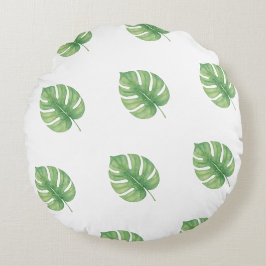 Monstera Leaf Green Design. ラウンドクッション (正面)