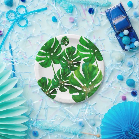 Monstera leaf pattern on paper party plate ペーパープレート (パーティー)