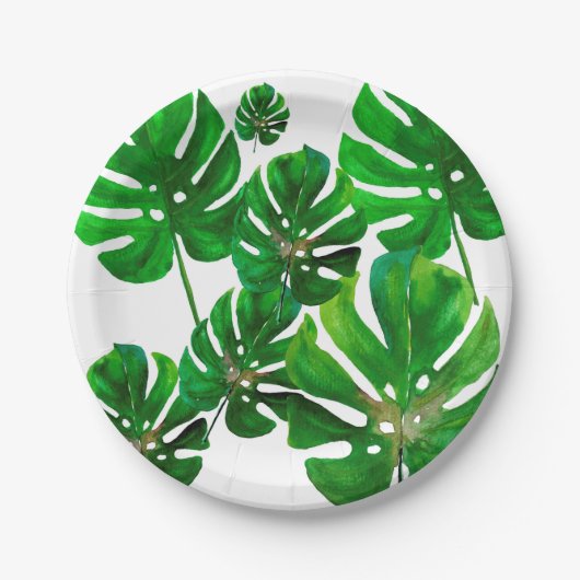 Monstera leaf pattern on paper party plate ペーパープレート (正面)