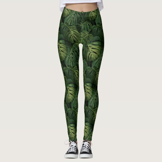 Monstera Leaf Tropical Pattern レギンス (正面)