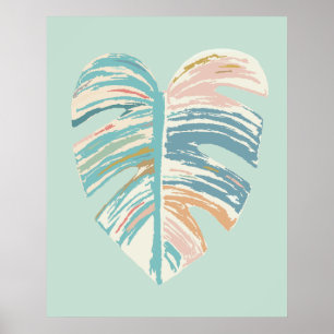 Monstera Leaf - Turquoise, Green, Coral, Mustard ポスター
