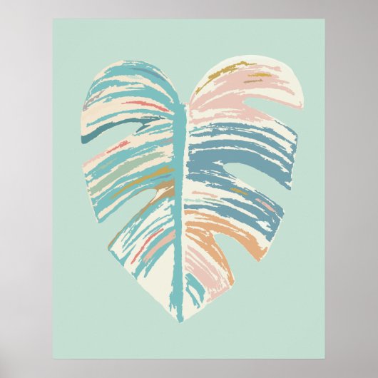 Monstera Leaf - Turquoise, Green, Coral, Mustard ポスター (正面)