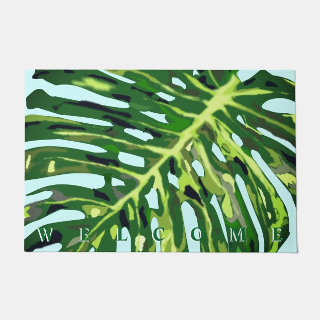 Monstera Leaf Welcome Doormat ドアマット (正面)