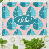 Monstera Leaves - Blue and Pink キッチンタオル (折り畳み)