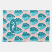 Monstera Leaves - Blue and Pink キッチンタオル (横)