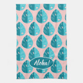 Monstera Leaves - Blue and Pink キッチンタオル (縦)