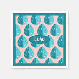 Monstera Leaves - Blue and Pink スタンダードカクテルナプキン