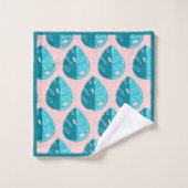 Monstera Leaves - Blue and Pink バスタオルセット (ウォッシュタオル)