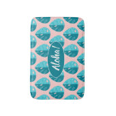 Monstera Leaves - Blue and Pink バスマット (正面縦)