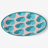 Monstera Leaves - Blue and Pink ペーパープレート (アングル)