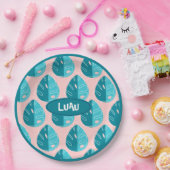 Monstera Leaves - Blue and Pink ペーパープレート (パーティー)