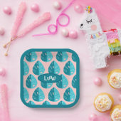 Monstera Leaves - Blue and Pink ペーパープレート (パーティー)