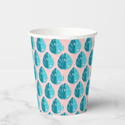 Monstera Leaves - Blue and Pink 紙コップ (右)
