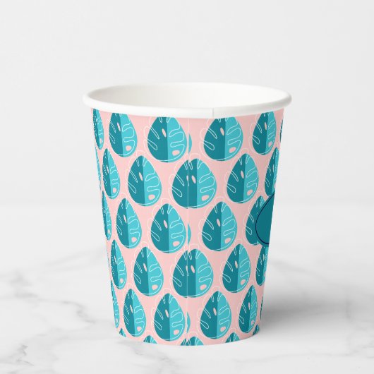Monstera Leaves - Blue and Pink 紙コップ (右)