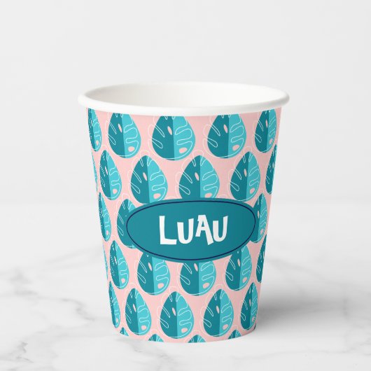 Monstera Leaves - Blue and Pink 紙コップ (正面)