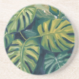 Monstera Leaves Botanical Watercolor Green コースター