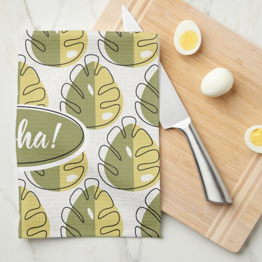 Monstera Leaves - Green キッチンタオル (四つ折り)