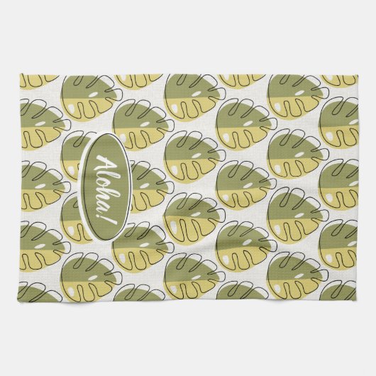 Monstera Leaves - Green キッチンタオル (横)