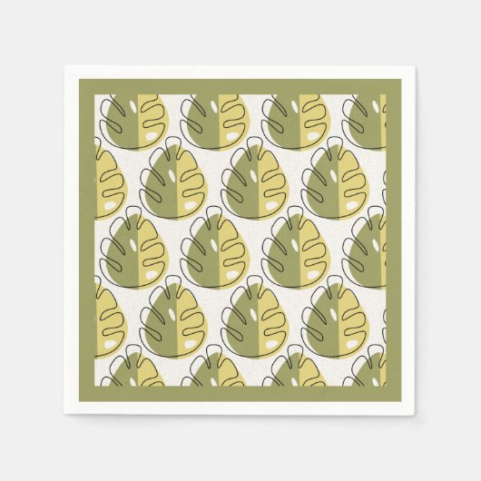 Monstera Leaves – Green スタンダードカクテルナプキン (正面)