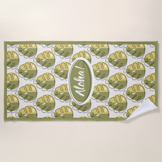 Monstera Leaves - Green ビーチタオル (正面)