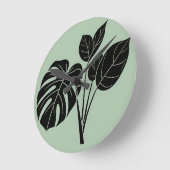 Monstera Leaves Tropical Minimalist Sage ラウンド壁時計 (傾斜)