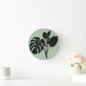 Monstera Leaves Tropical Minimalist Sage ラウンド壁時計 (ホーム)