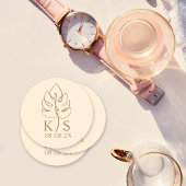 Monstera Monogramカスタム日付ロゴを保存 ラウンドペーパーコースター