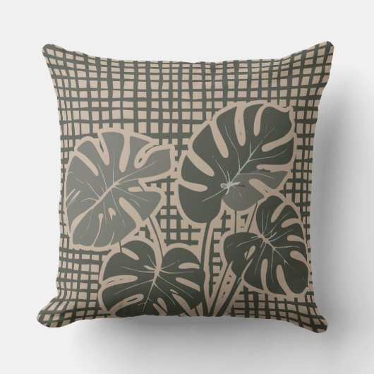 Monstera Moss Green Premium Throw Pillow クッション (正面)