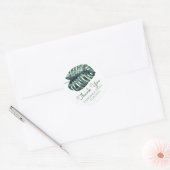 Monstera Palm Leaf Tropical 結婚'S Thank You ラウンドシール (封筒)