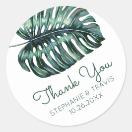 Monstera Palm Leaf Tropical 結婚'S Thank You ラウンドシール