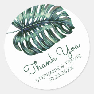 Monstera Palm Leaf Tropical 結婚'S Thank You ラウンドシール