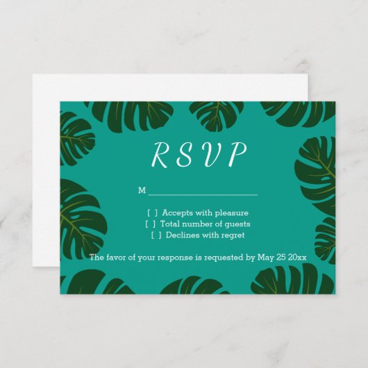 Monstera palm RSVPビーチ結婚式応答カード 出欠カード (正面/裏面)