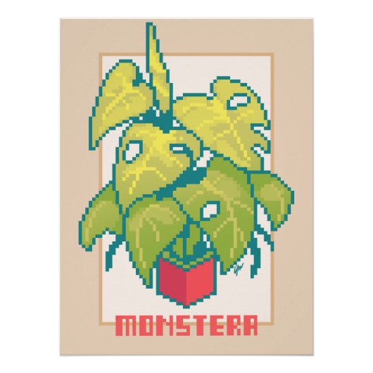 Monstera Pixel Art ポスター (正面)