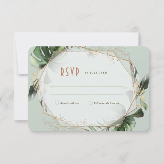 Monstera RSVPの結婚Insert Green & Invitati 招待状 (正面)