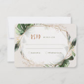 Monstera RSVPの結婚Insert Green & Invitati 招待状 (正面)