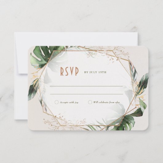 Monstera RSVPの結婚Insert Green & Invitati 招待状 (正面)