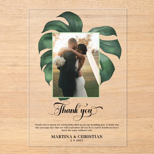 Monstera Tropical Leaf'結婚s Thank You アクリル招待状 (正面)