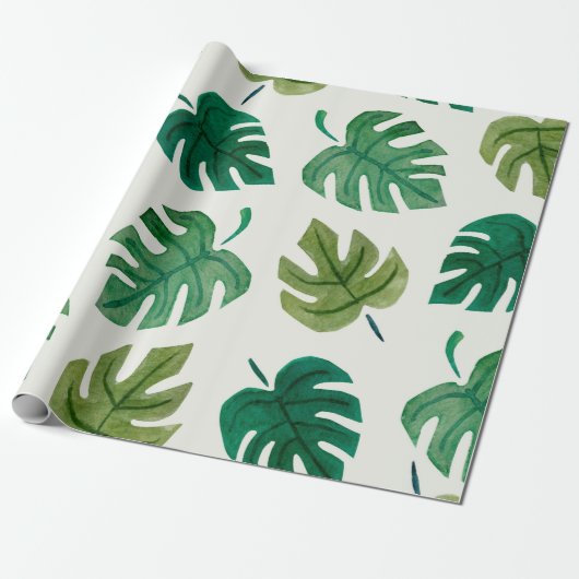 Monstera Water Colorテクスチャ手描きシームレスgr ラッピングペーパー (アンロールド)
