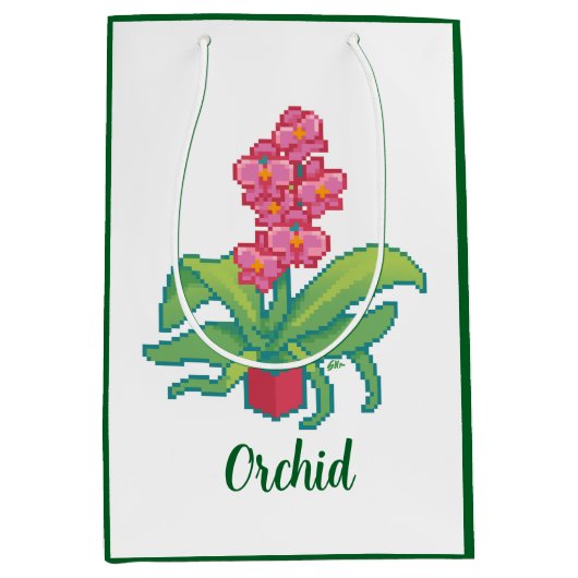 Monsters, Orchid Pixelart, Pixel Art  ミディアムペーパーバッグ (正面)