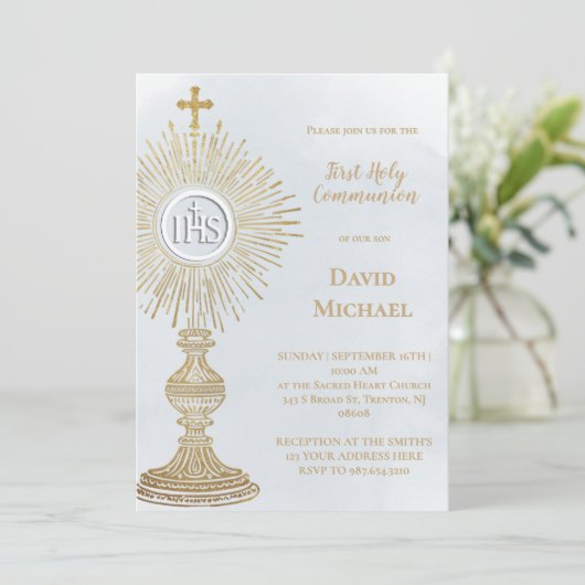 monstrance design First Holy Communion 招待状 (スタンド正面)