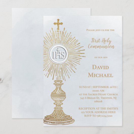 monstrance design First Holy Communion 招待状 (正面/裏面)