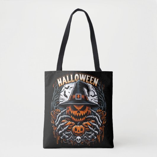 Monstrous Jack-O'-Lantern Spooky Witch Halloween トートバッグ (正面)