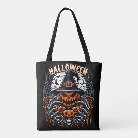 Monstrous Jack-O'-Lantern Spooky Witch Halloween トートバッグ (裏面)