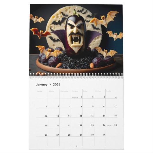 Monstrous Munchies:恐ろしい食べ物の1年 カレンダー (1月 2026)