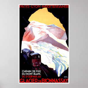 Mont Blanc,mountain France, vintage railway travel ポスター