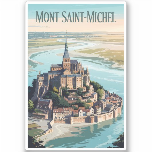 Mont-Saint-Michel France Illustration Travel Art シール (正面)