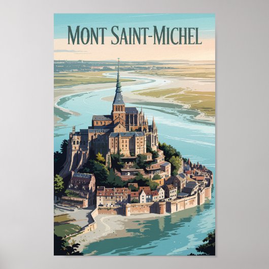 Mont-Saint-Michel France Illustration Travel Art ポスター (正面)