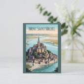 Mont-Saint-Michel France Illustration Travel Art ポストカード (スタンド正面)