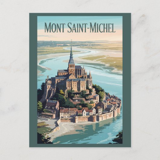 Mont-Saint-Michel France Illustration Travel Art ポストカード (正面)