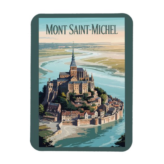 Mont-Saint-Michel France Illustration Travel Art マグネット (縦)